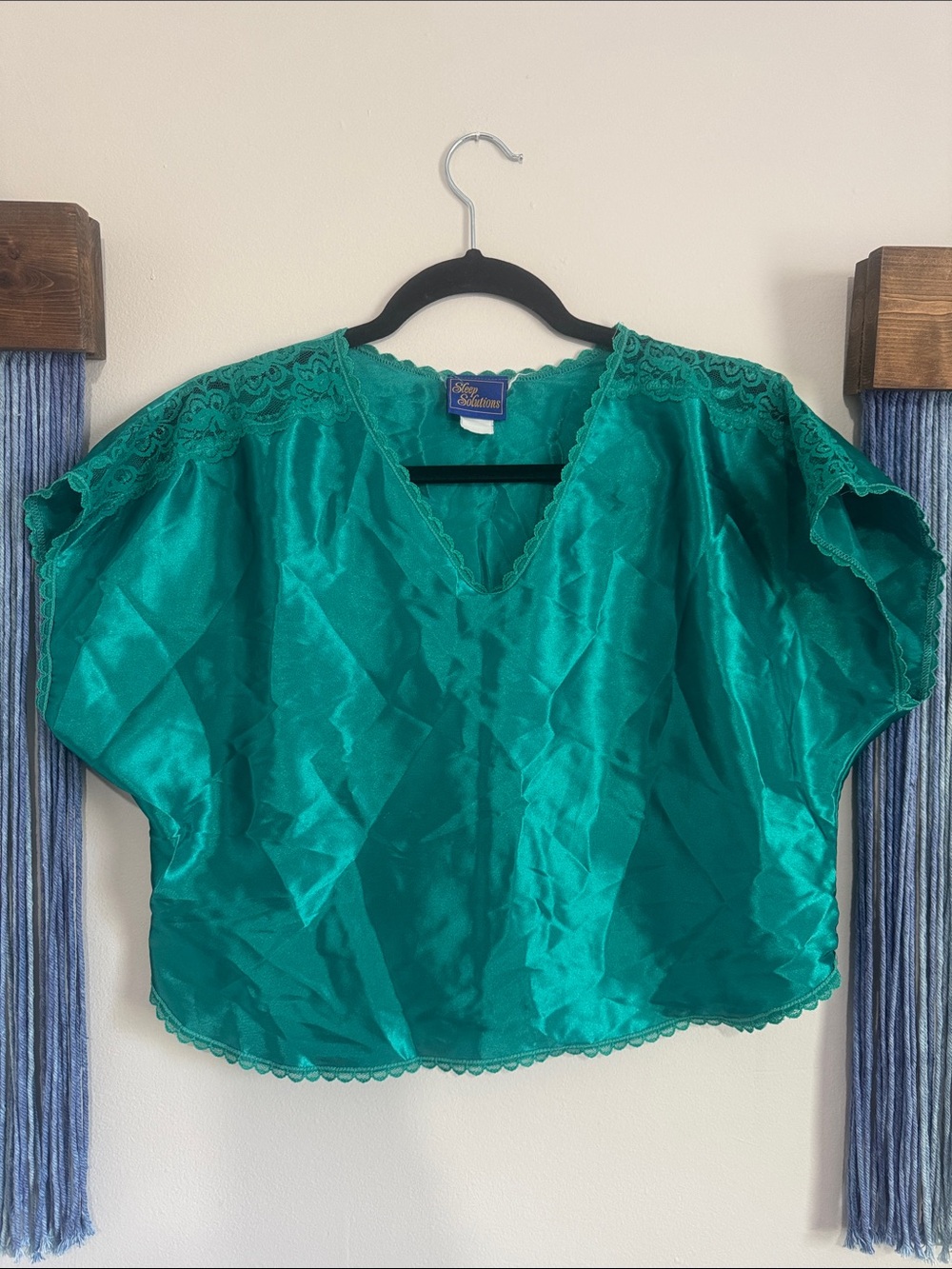Vintage Satin V-Neck Blouse in teal